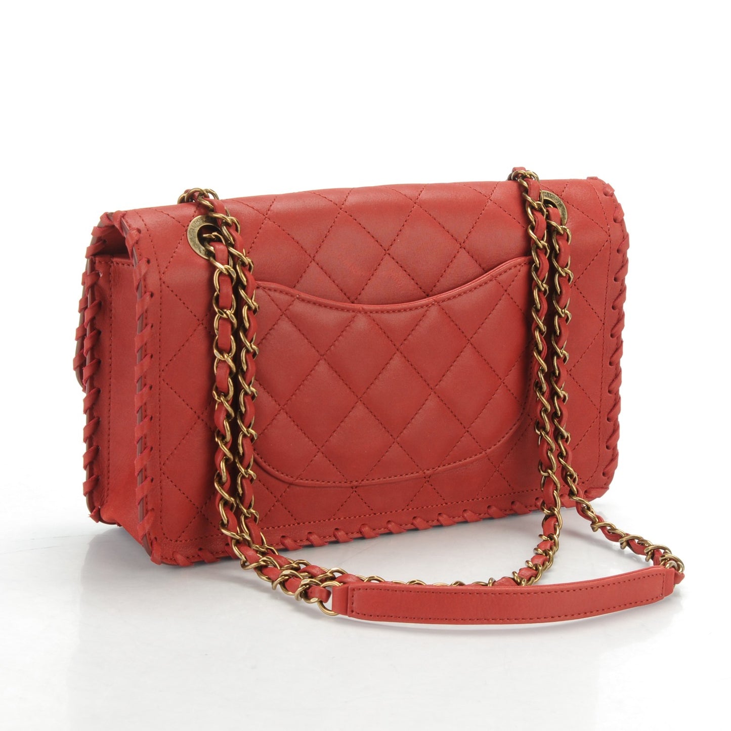 Suede Calfskin Jumbo Happy Stitch Flap Red