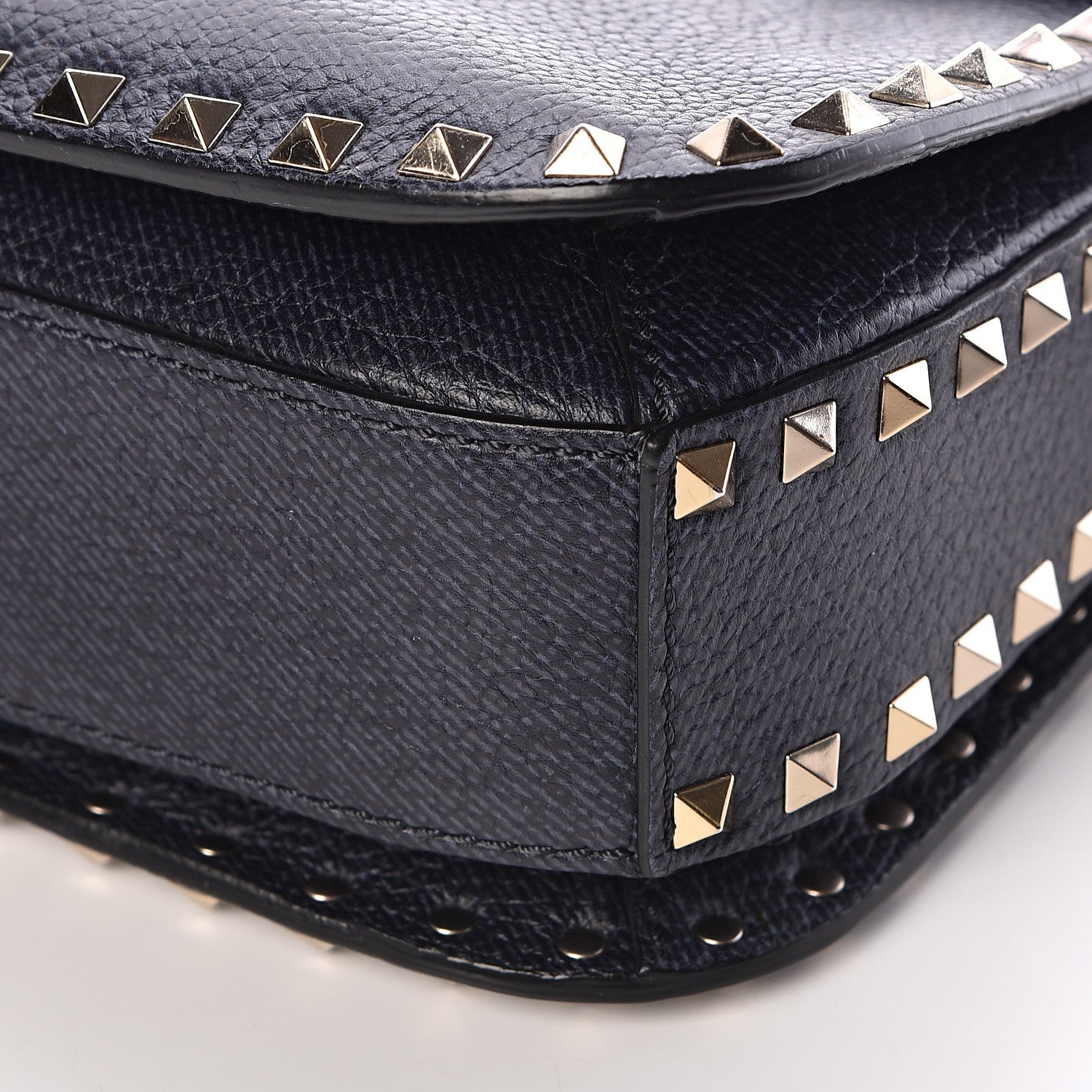 Valentino Garavani Pebbled Calfskin Medium Rockstud Flap Saddle Bag Deep Denim 11 of 11