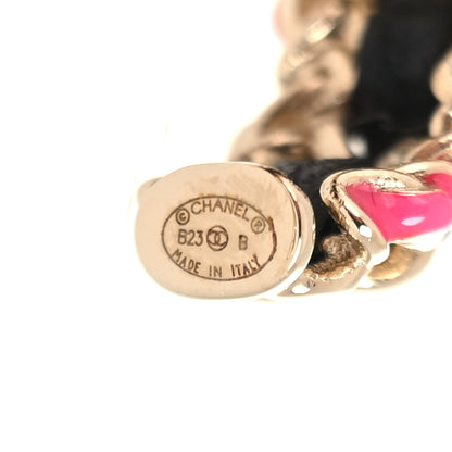 Chanel Lambskin Enamel Crystal CC Chain Hoop Drop Earrings Gold Black Pink 4 of 5