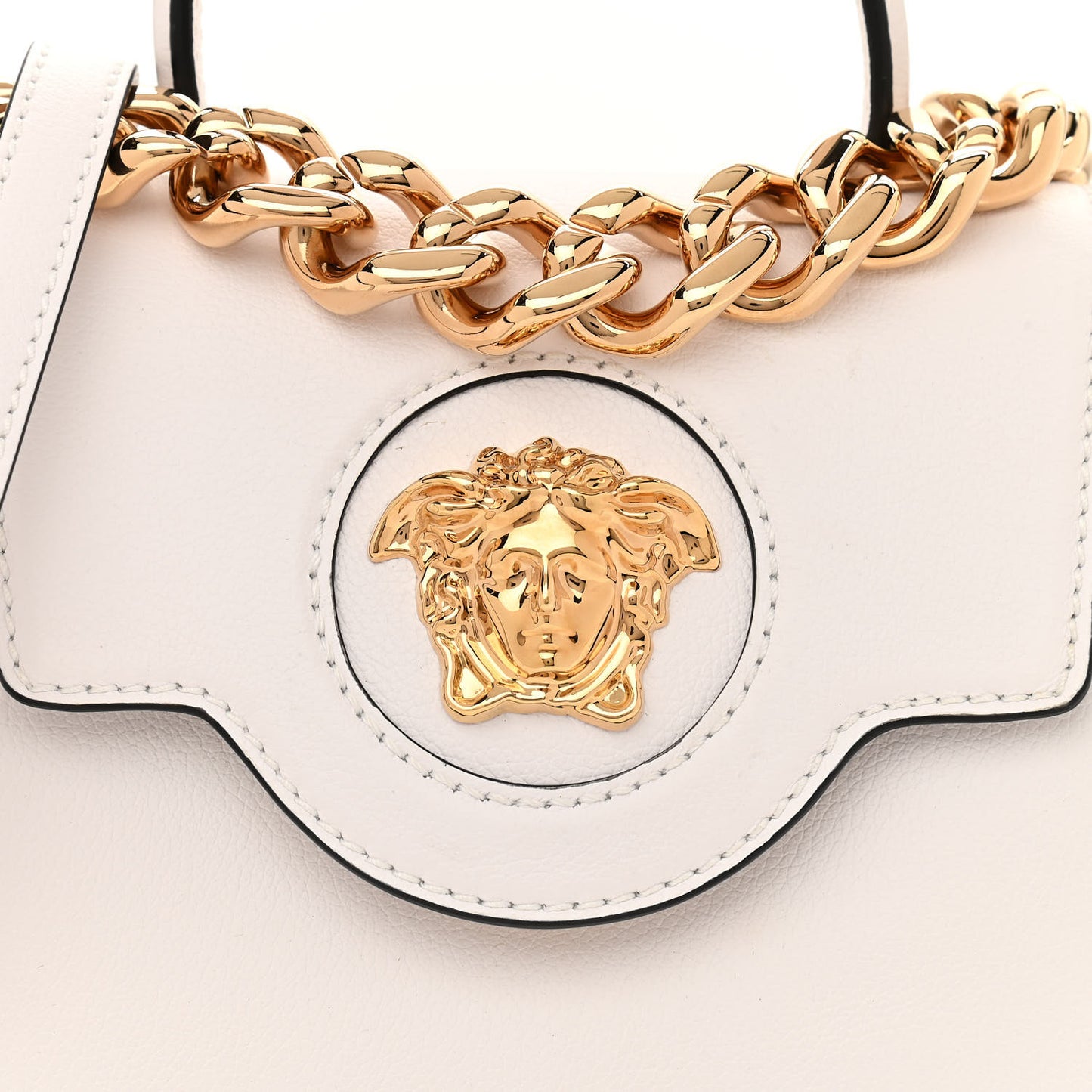 Grained Calfskin Small La Medusa Top Handle Bag Optical White