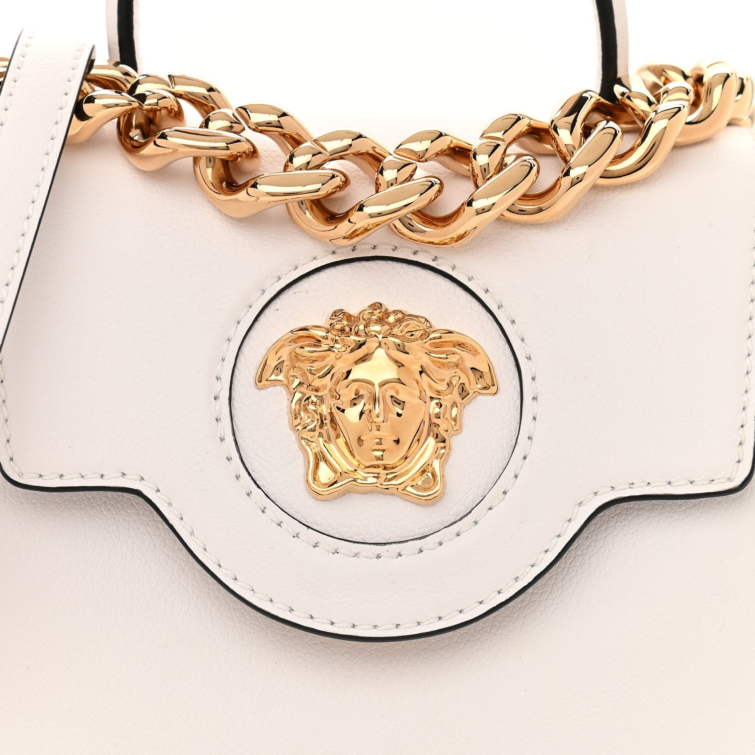 Versace Grained Calfskin Small La Medusa Top Handle Bag Optical White 8 of 10