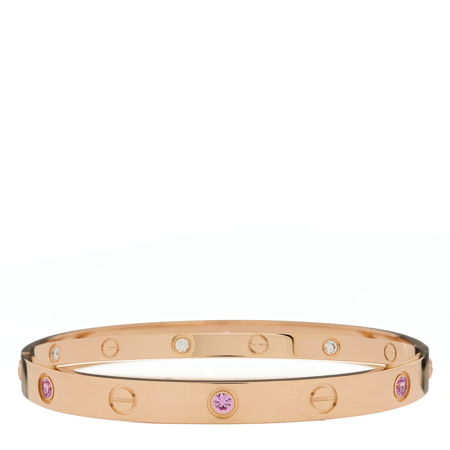 18K Pink Gold Diamond Pink Sapphire Double LOVE Bracelet 16