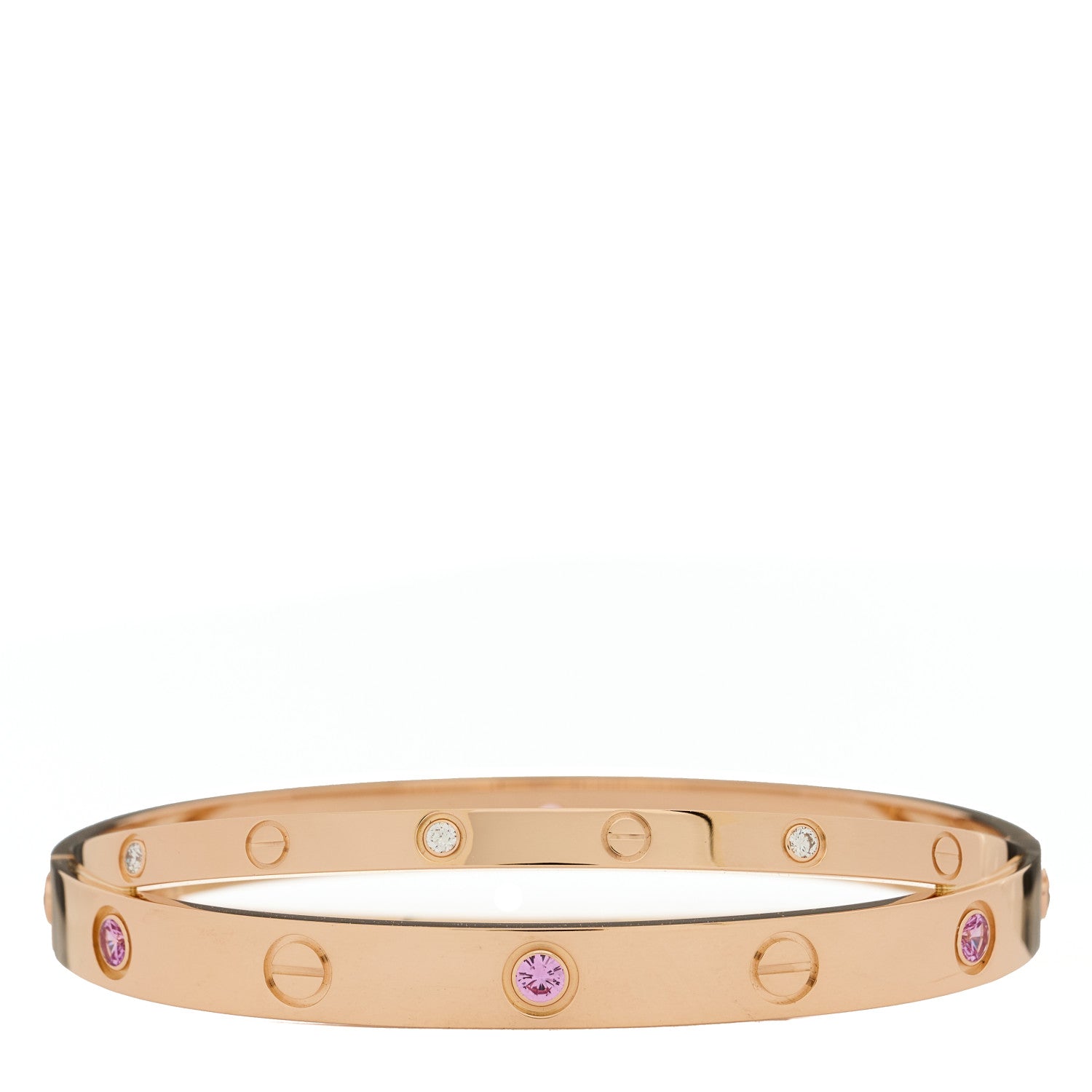 Cartier 18K Pink Gold Diamond Pink Sapphire Double LOVE Bracelet 16 2 of 8