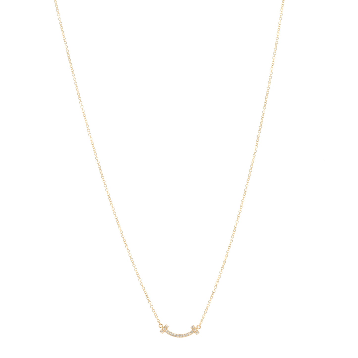 18K Yellow Gold Diamond Mini T Smile Pendant Necklace