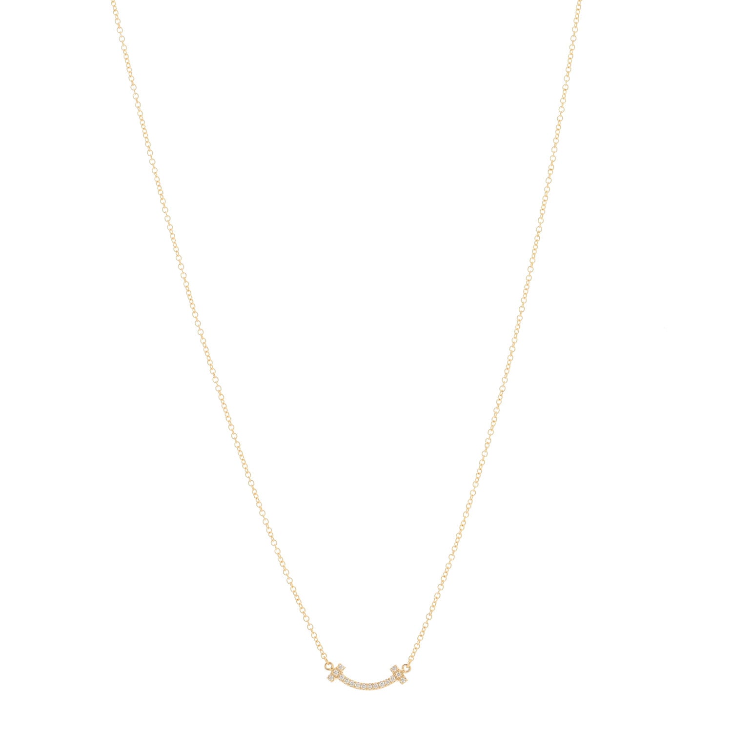 Tiffany 18K Yellow Gold Diamond Mini T Smile Pendant Necklace 1 of 3