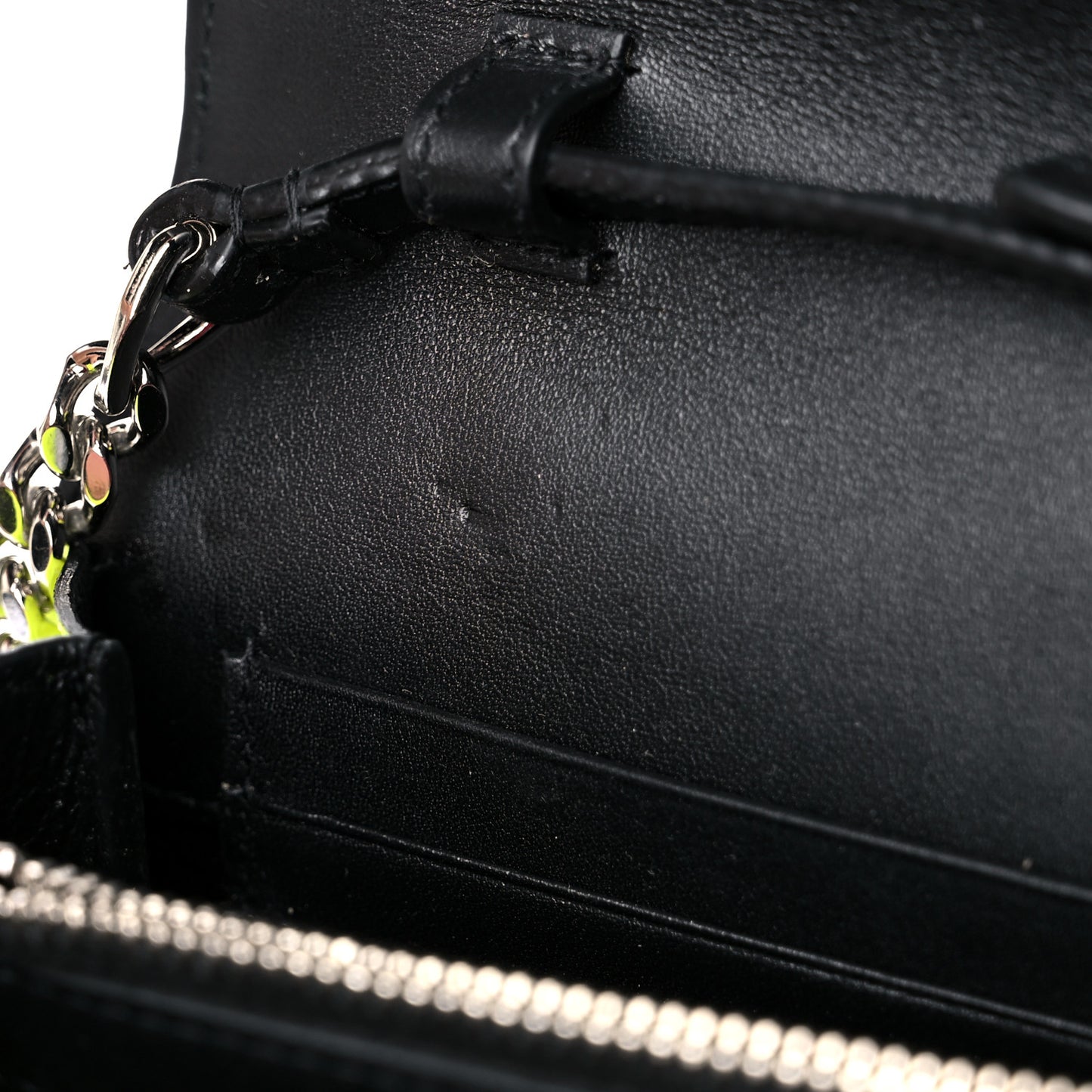 Patent Grain De Poudre Matelasse Chevron Monogram Chain Wallet Neon Yellow