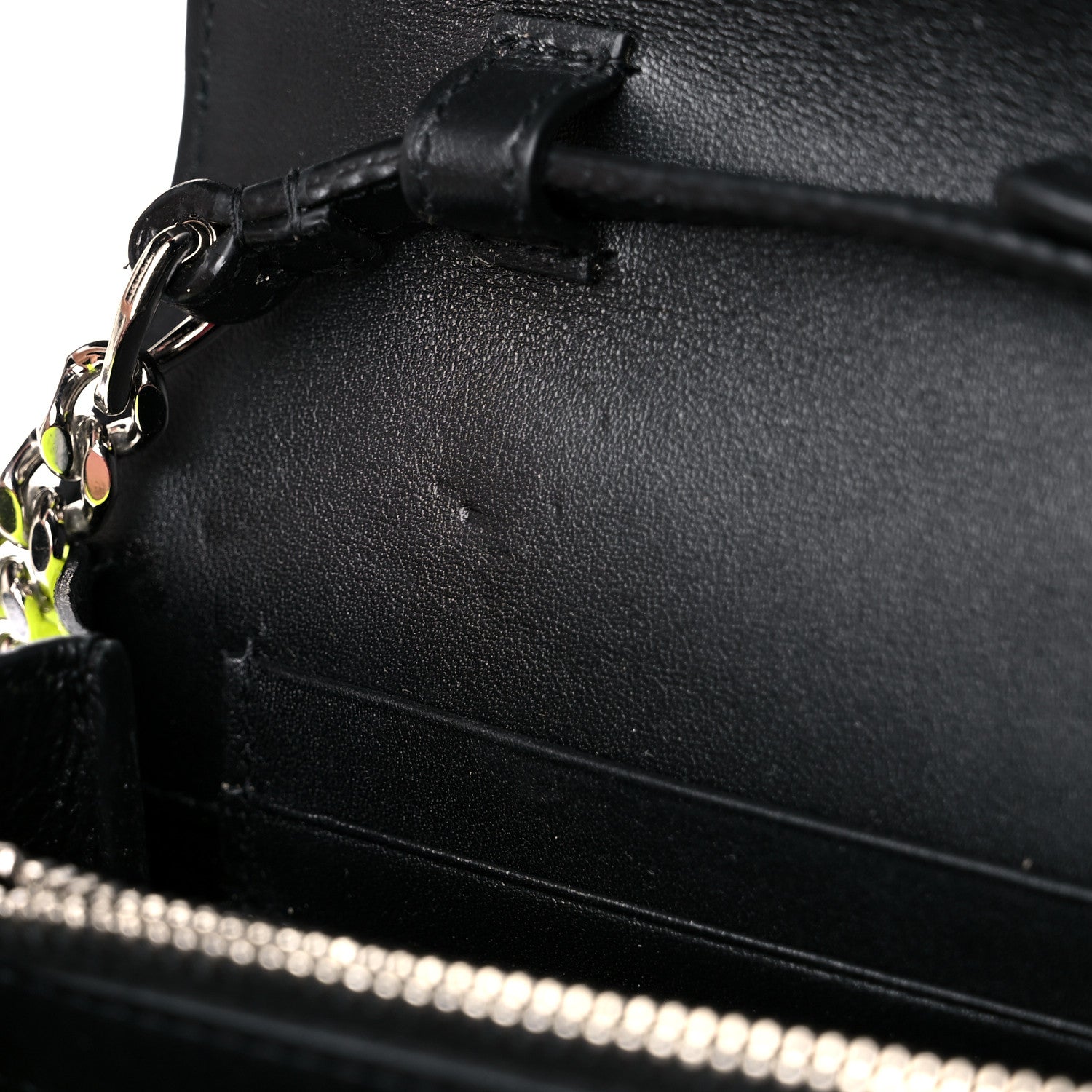 Saint Laurent Patent Grain De Poudre Matelasse Chevron Monogram Chain Wallet Neon Yellow 11 of 15