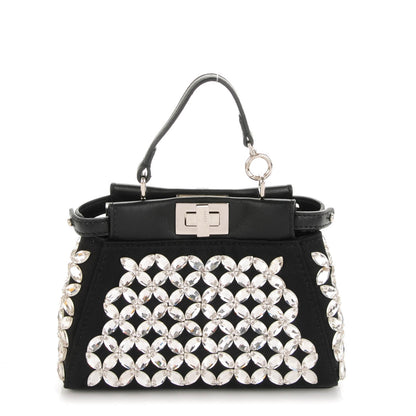 Fendi Satin Crystal Shiny Nappa Embroidered Micro Peekaboo Iconic Satchel Black Crystal 1 of 6