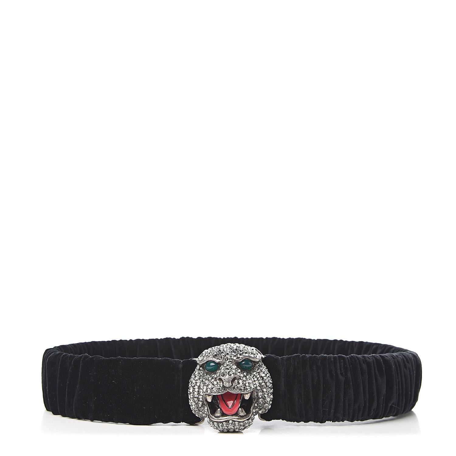 Gucci Velvet Crystal Tiger Head Belt 85 34 Black 1 of 4