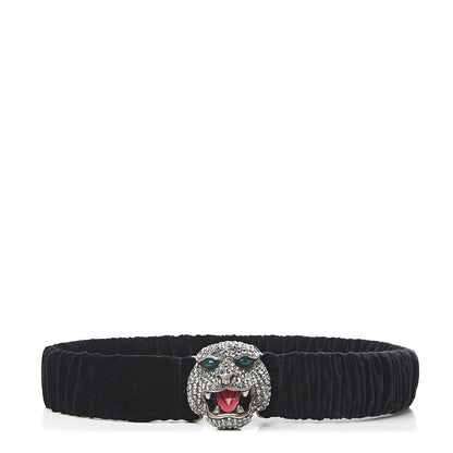 Gucci Velvet Crystal Tiger Head Belt 85 34 Black 1 of 4