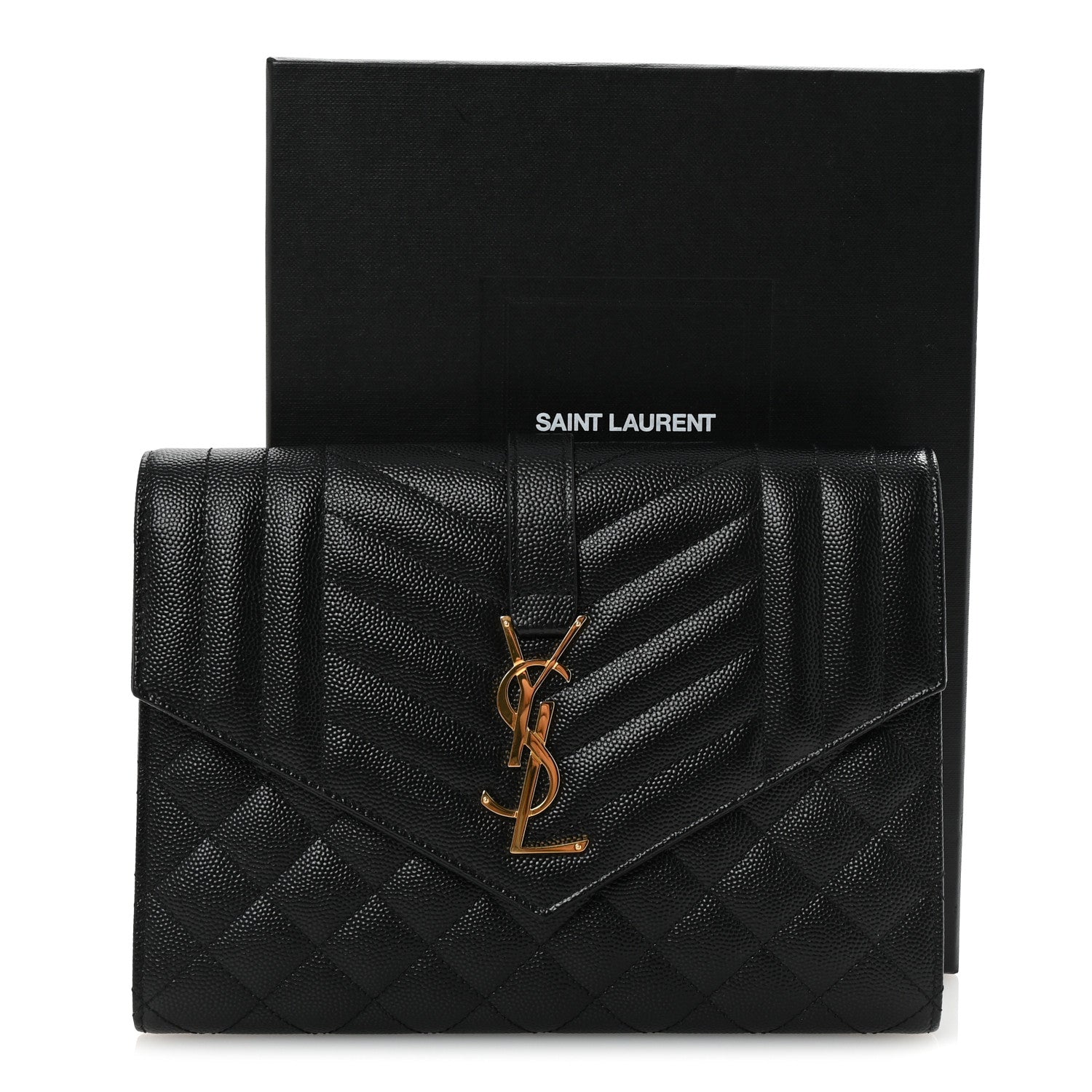 Saint Laurent Grain De Poudre Textured Mixed Matelasse Triquilt Monogram Clutch Black 7 of 7