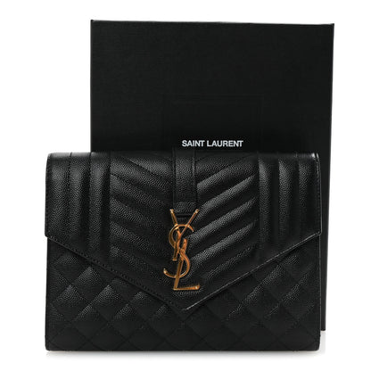 Saint Laurent Grain De Poudre Textured Mixed Matelasse Triquilt Monogram Clutch Black 7 of 7