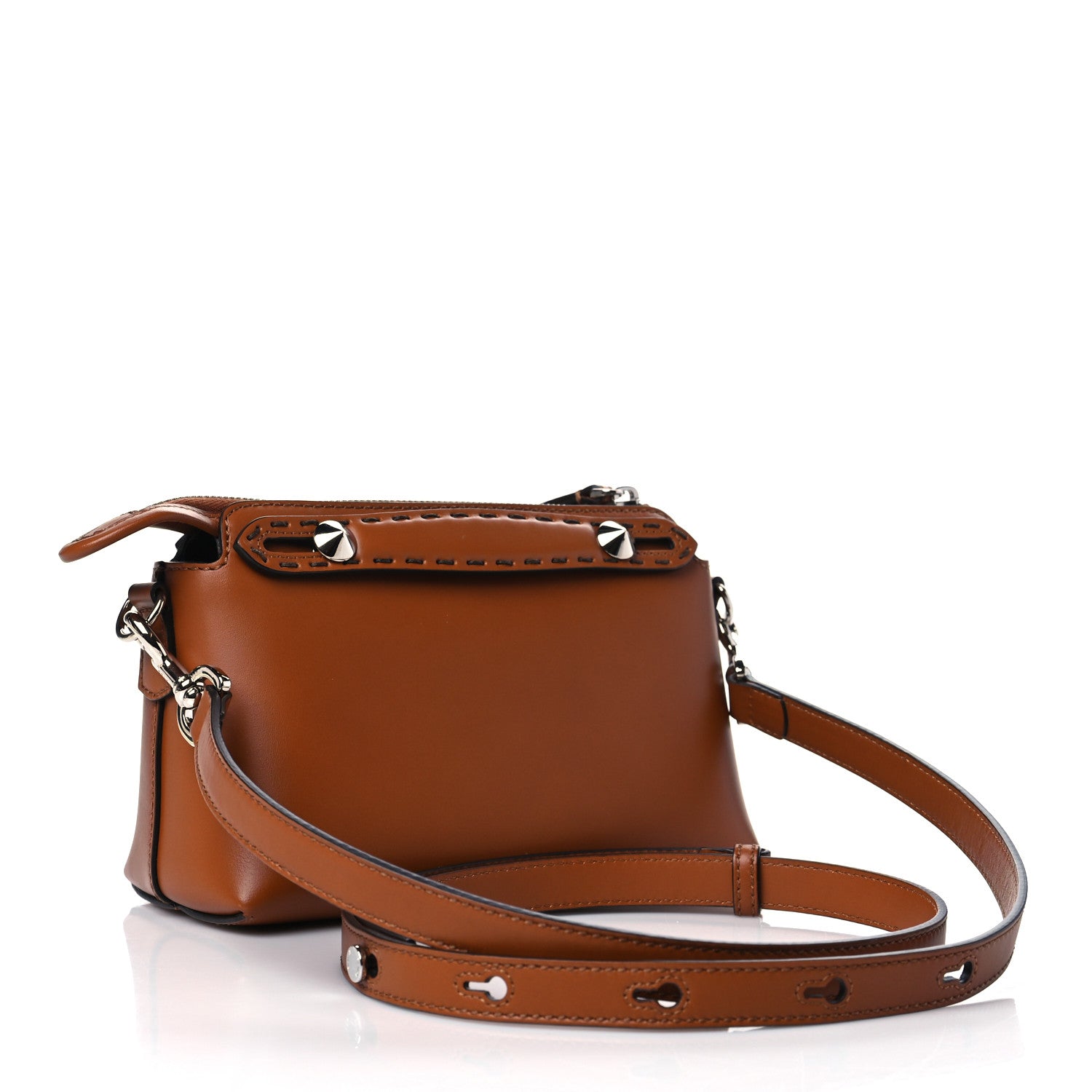 Fendi Vitello King Logo Embossed Mini By The Way Boston Bag Cuoio 3 of 10
