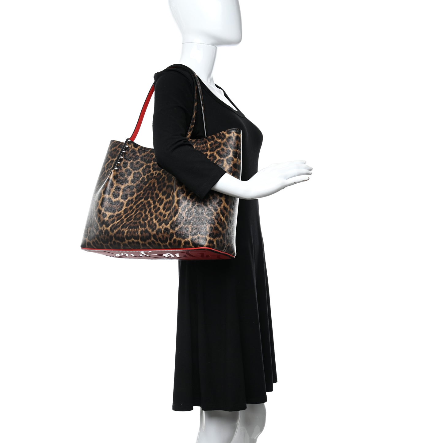 Calfskin Empire Leopard Print Spiked Large Cabarock Shopper Tote Brown