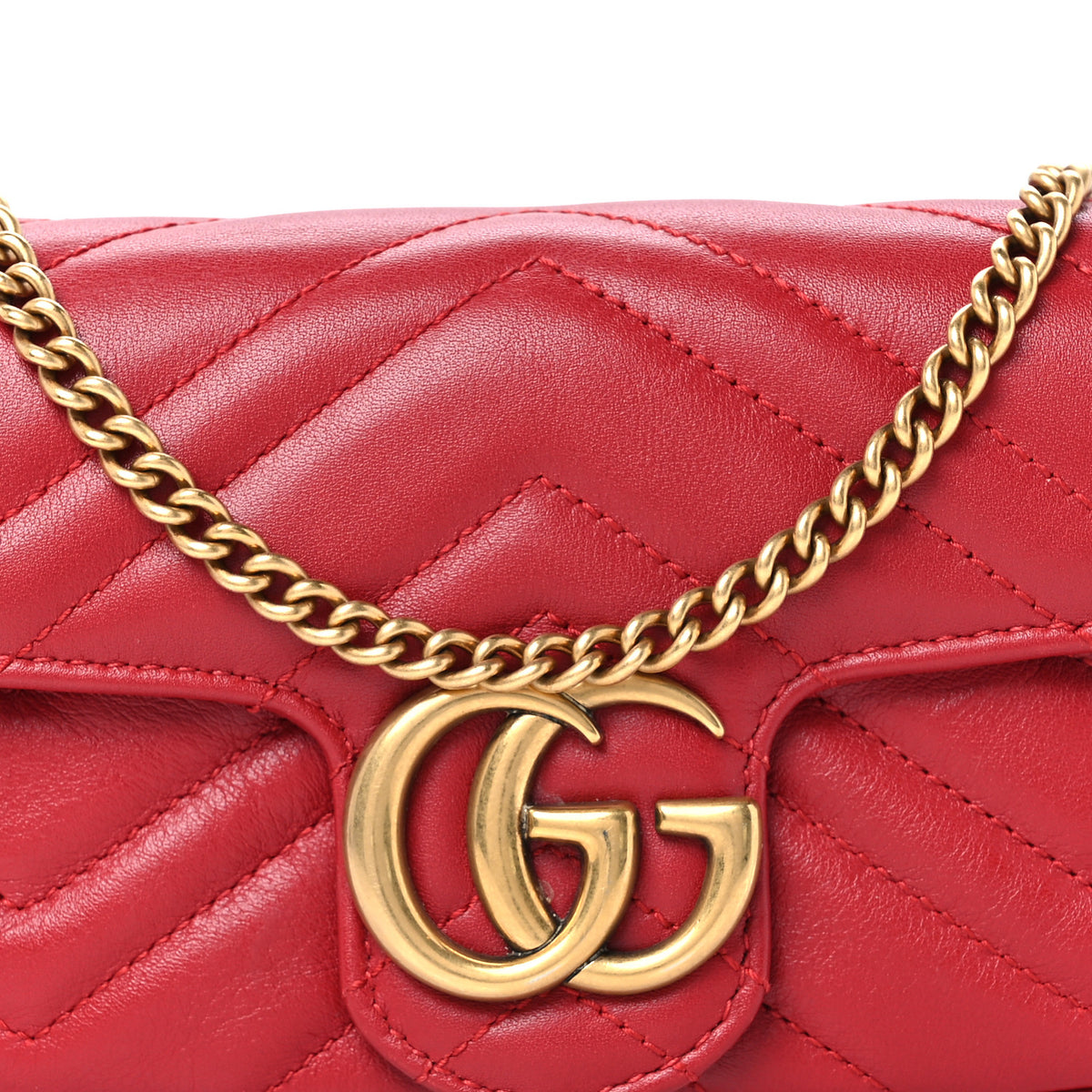 Gucci Calfskin Matelasse Super Mini GG Marmont Shoulder Bag Hibiscus Red 7 of 9