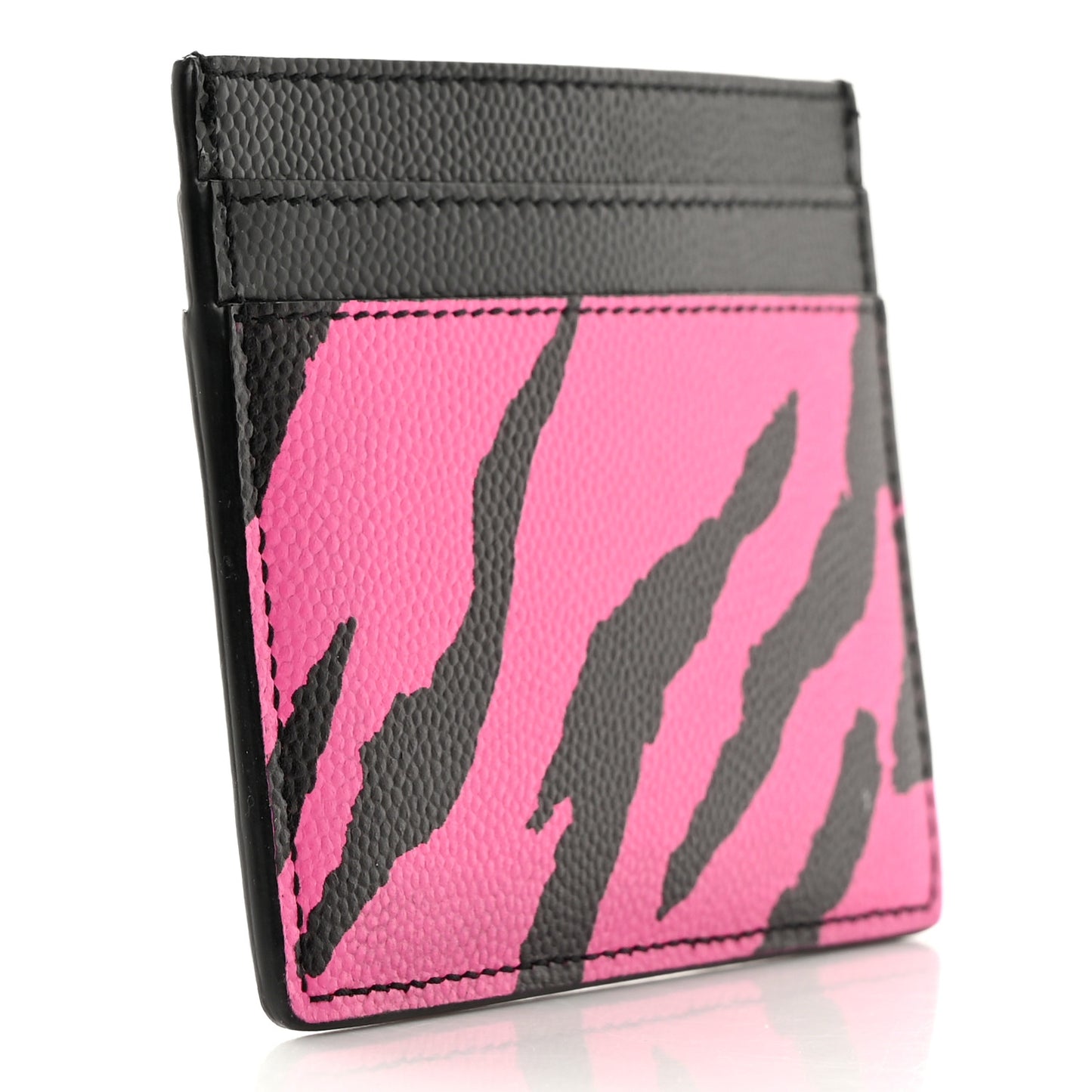 Calfskin Zebra Print Credit Card Case Fuchsia Black