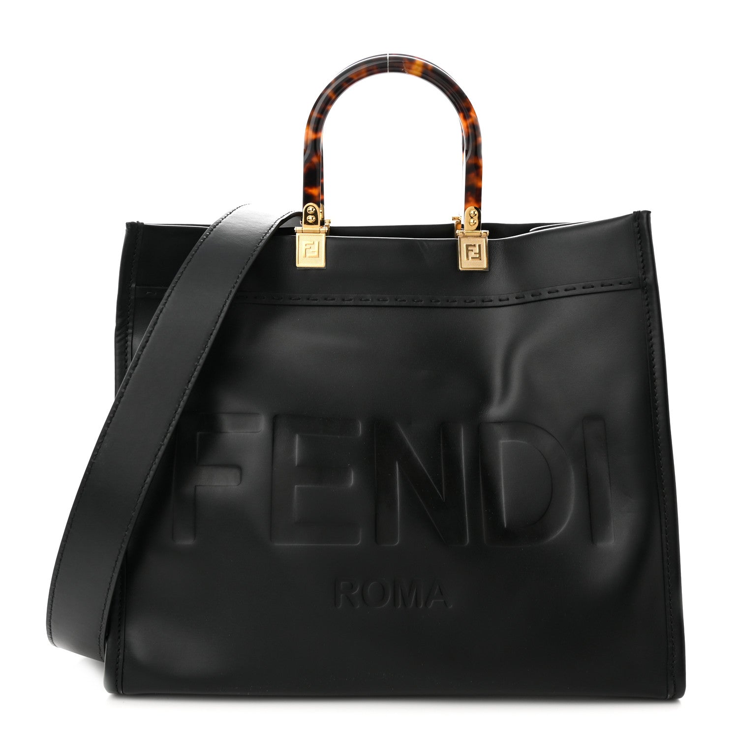Fendi Vitello King Plexiglass Medium Fendi Sunshine Shopper Tote Black 1 of 11