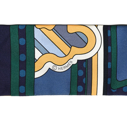 Hermes Silk Faubourg Rainbow Twilly Blue Jaune Vert 3 of 4