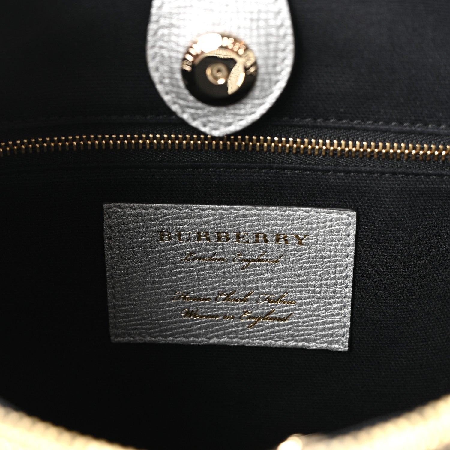 Burberry Metallic Grainy Calfskin House Check Medium Banner Tote Silver 11 of 17