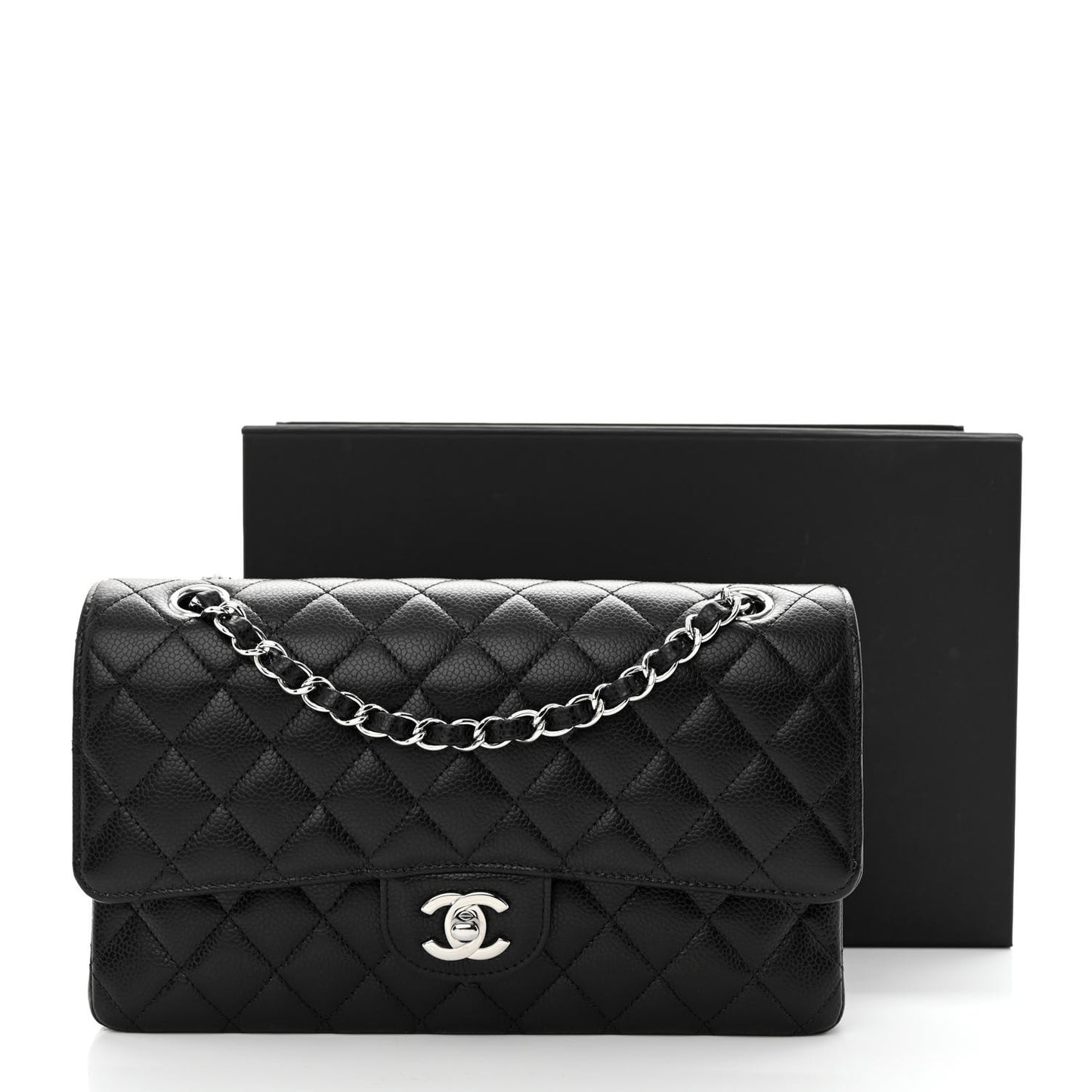 Caviar Quilted Medium Double Flap Black