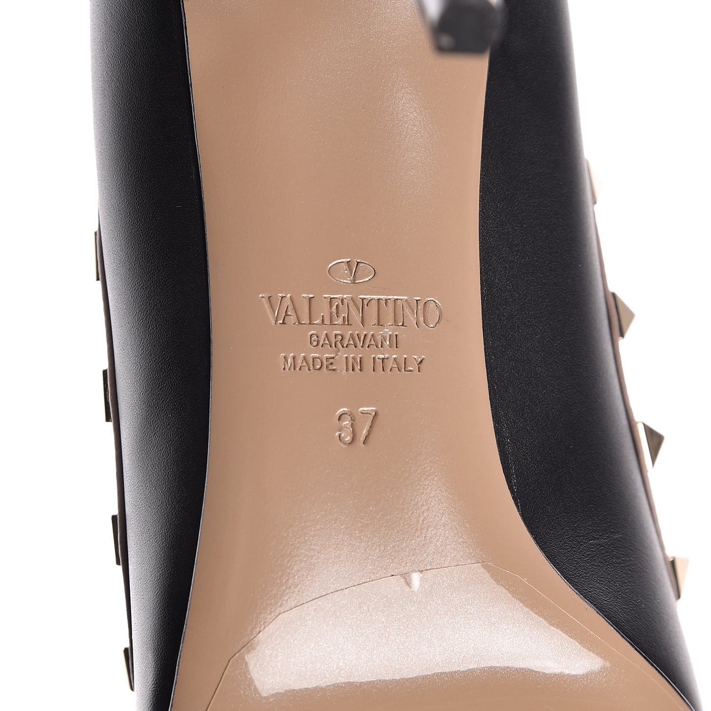 Calfskin Rockstud 85mm Pumps 37 Black Poudre