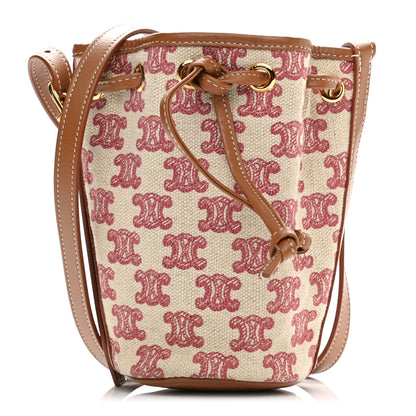 Celine Canvas Calfskin Triomphe Embroidered Bucket Bag Fox Red 1 of 12