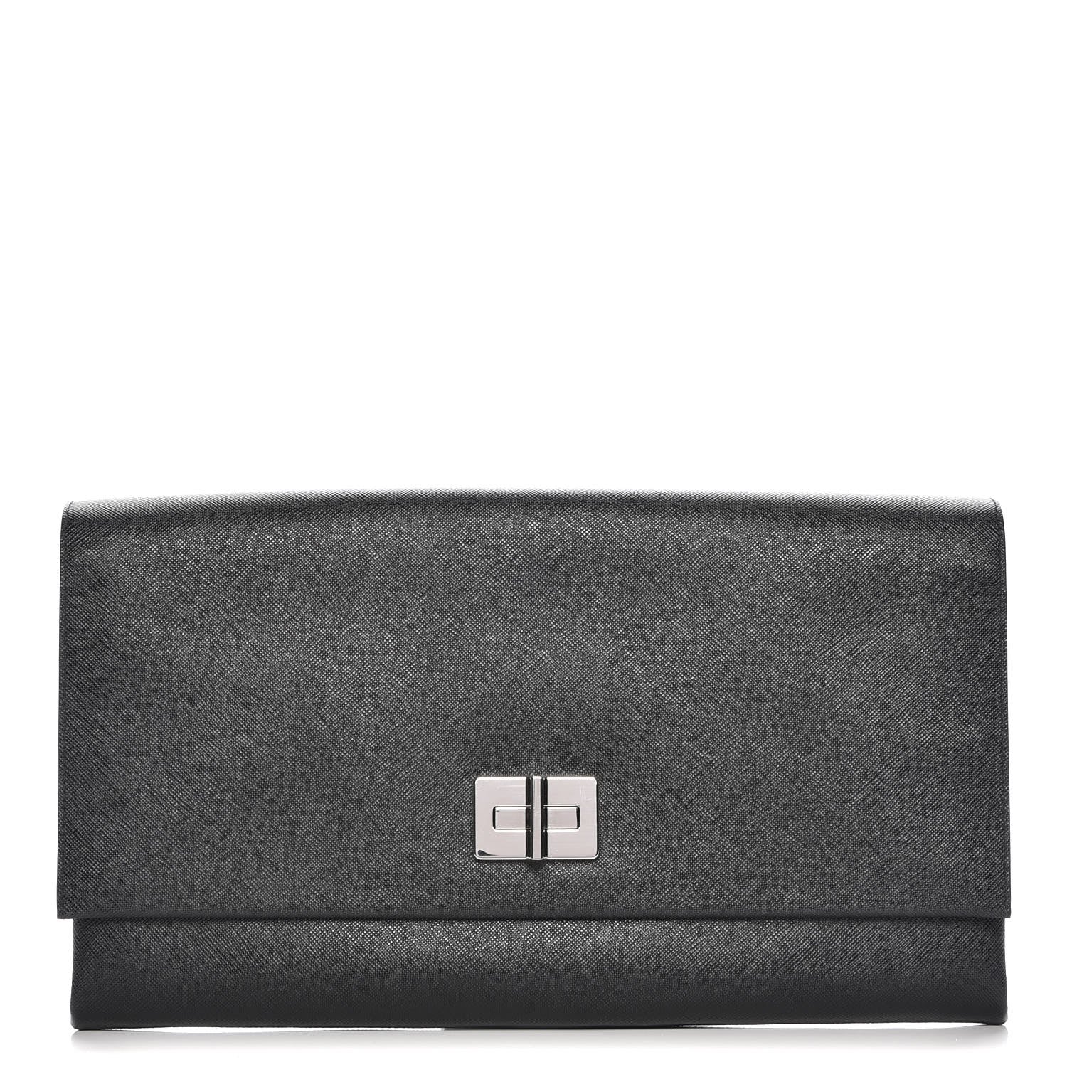 Prada Saffiano Lux Flap Clutch Nero Black 1 of 6