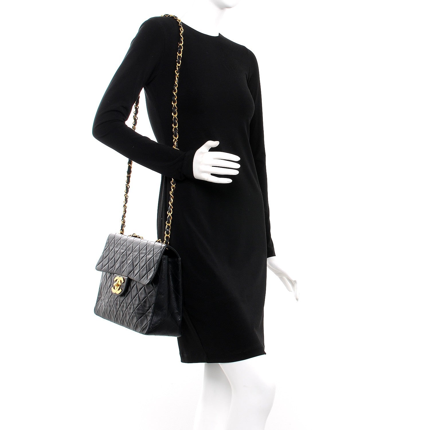 Louis Vuitton CHANEL Lambskin Quilted XL Jumbo Single Flap Black 2 of 14