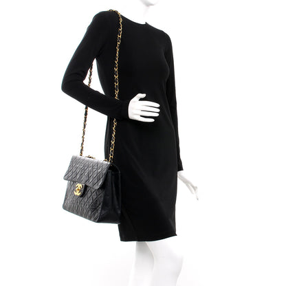 Louis Vuitton CHANEL Lambskin Quilted XL Jumbo Single Flap Black 2 of 14