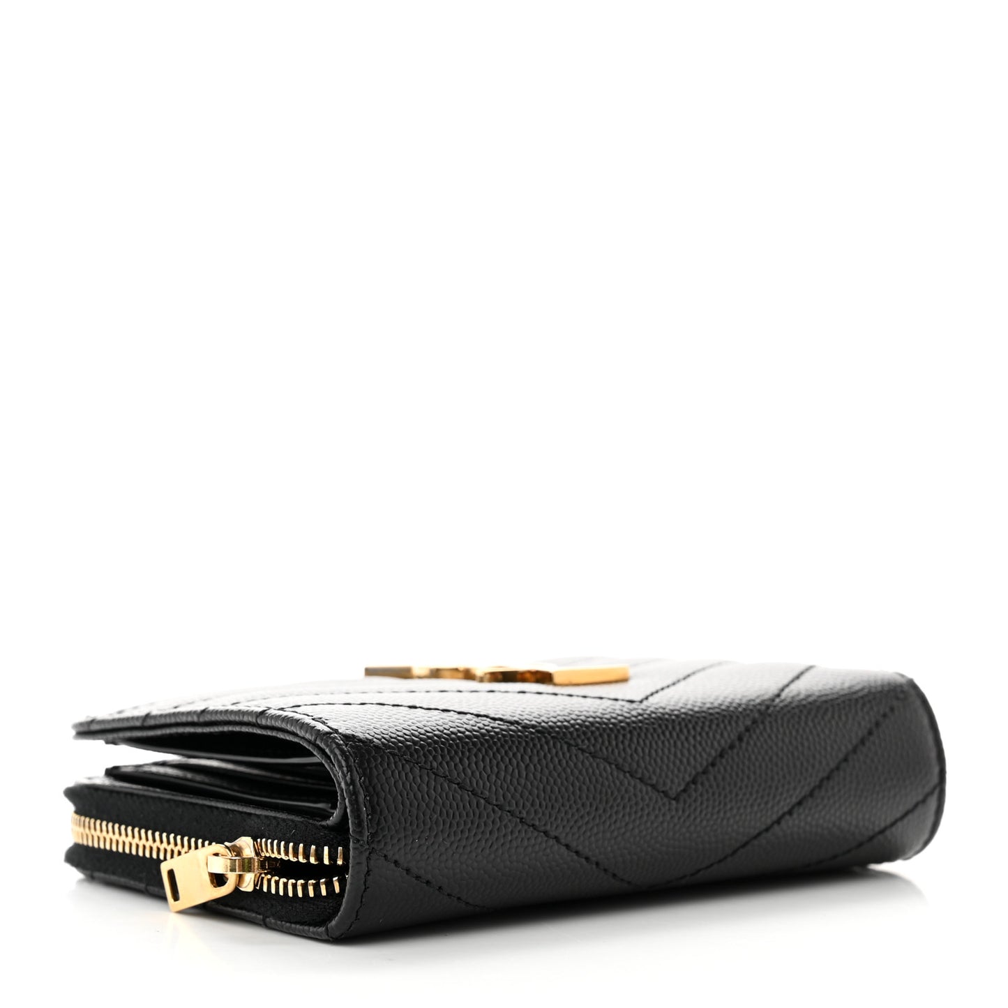Grain De Poudre Matelasse Chevron Monogram Compact Zip Around Wallet Black