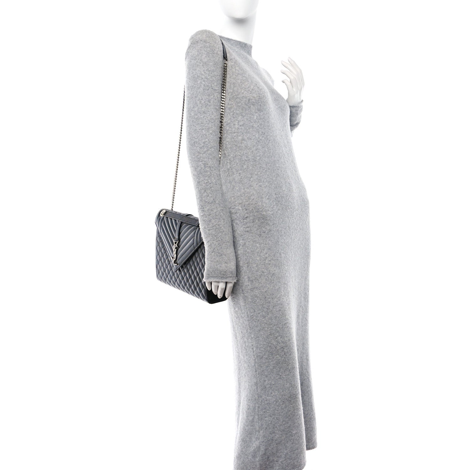 Saint Laurent Grain De Poudre Textured Mixed Matelasse Large Triquilt Monogram Satchel Black 2 of 11