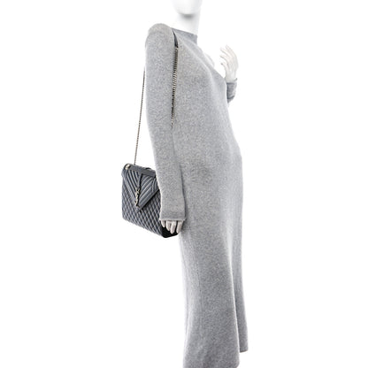 Saint Laurent Grain De Poudre Textured Mixed Matelasse Large Triquilt Monogram Satchel Black 2 of 11