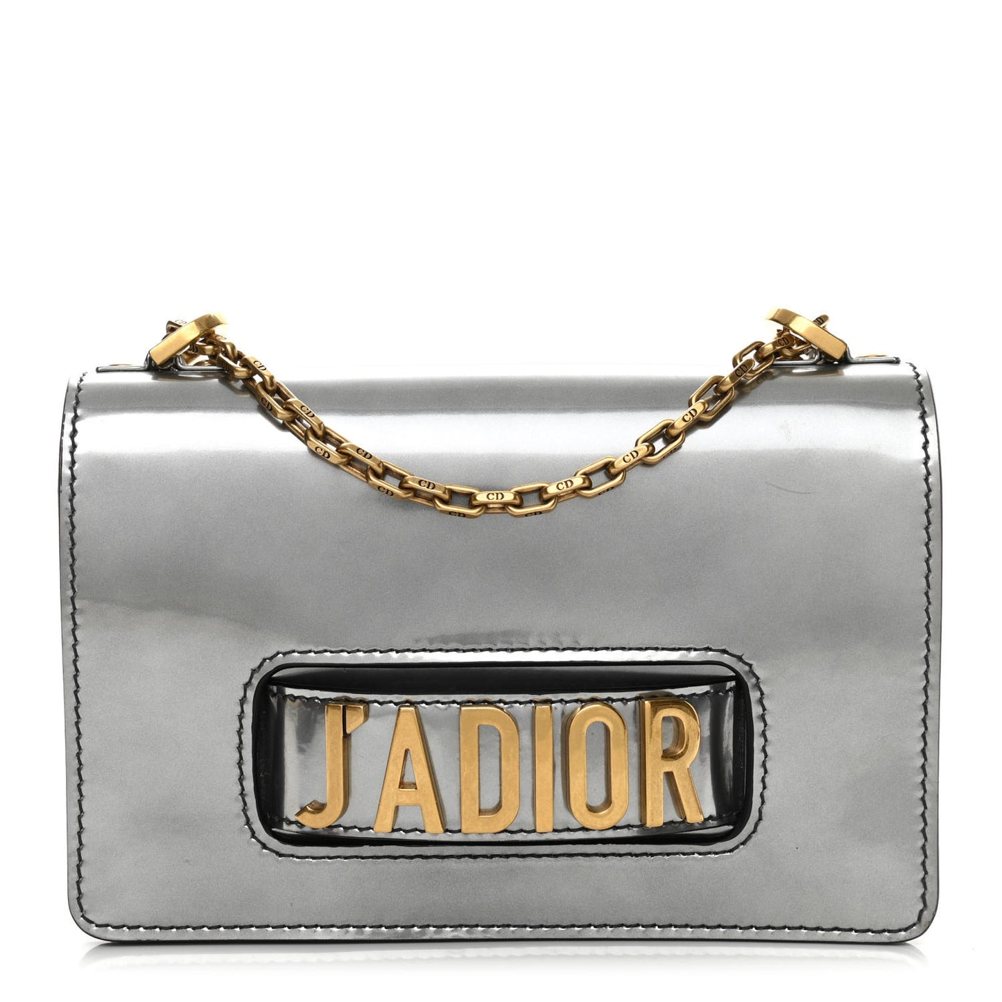 Metallic Calfskin J'Adior Chain Flap Bag Silver