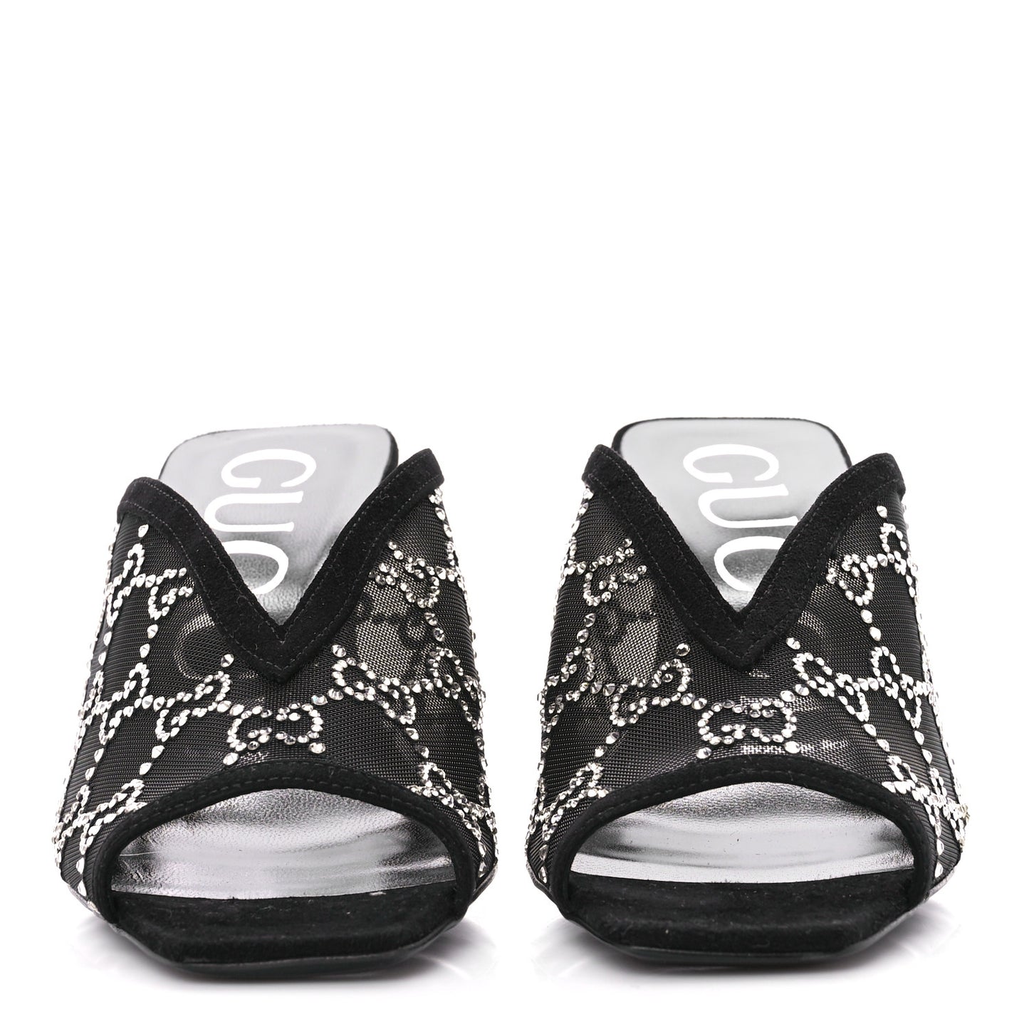 Tela Retino Kid Scamosciato Crystal GG Monogram Square G 95mm Slide Sandals 36.5 Black