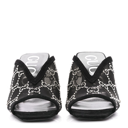 Gucci Tela Retino Kid Scamosciato Crystal GG Monogram Square G 95mm Slide Sandals 36.5 Black 3 of 10