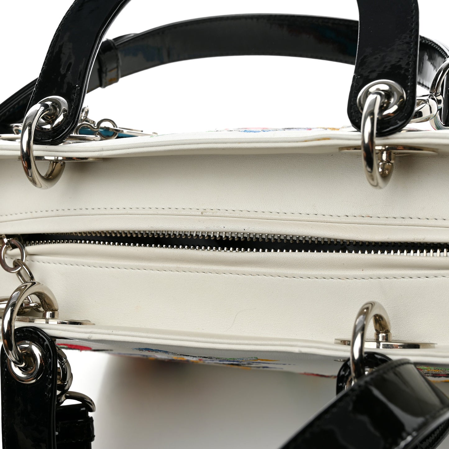 Smooth Calfskin Embroidered Medium Lady Dior White Multicolor