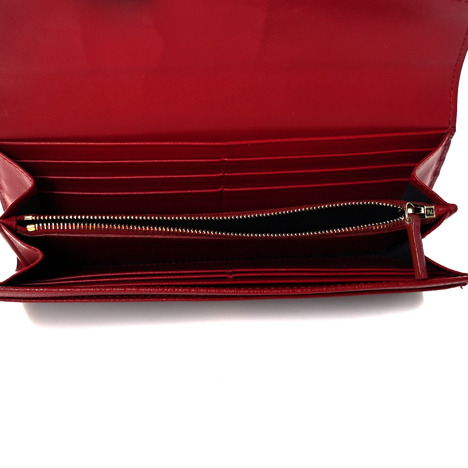 Fendi Vitello Cruise F is Fendi Bi-Color FF 1974 Embossed Continental Envelope Wallet Maya Black Fragola 5 of 11