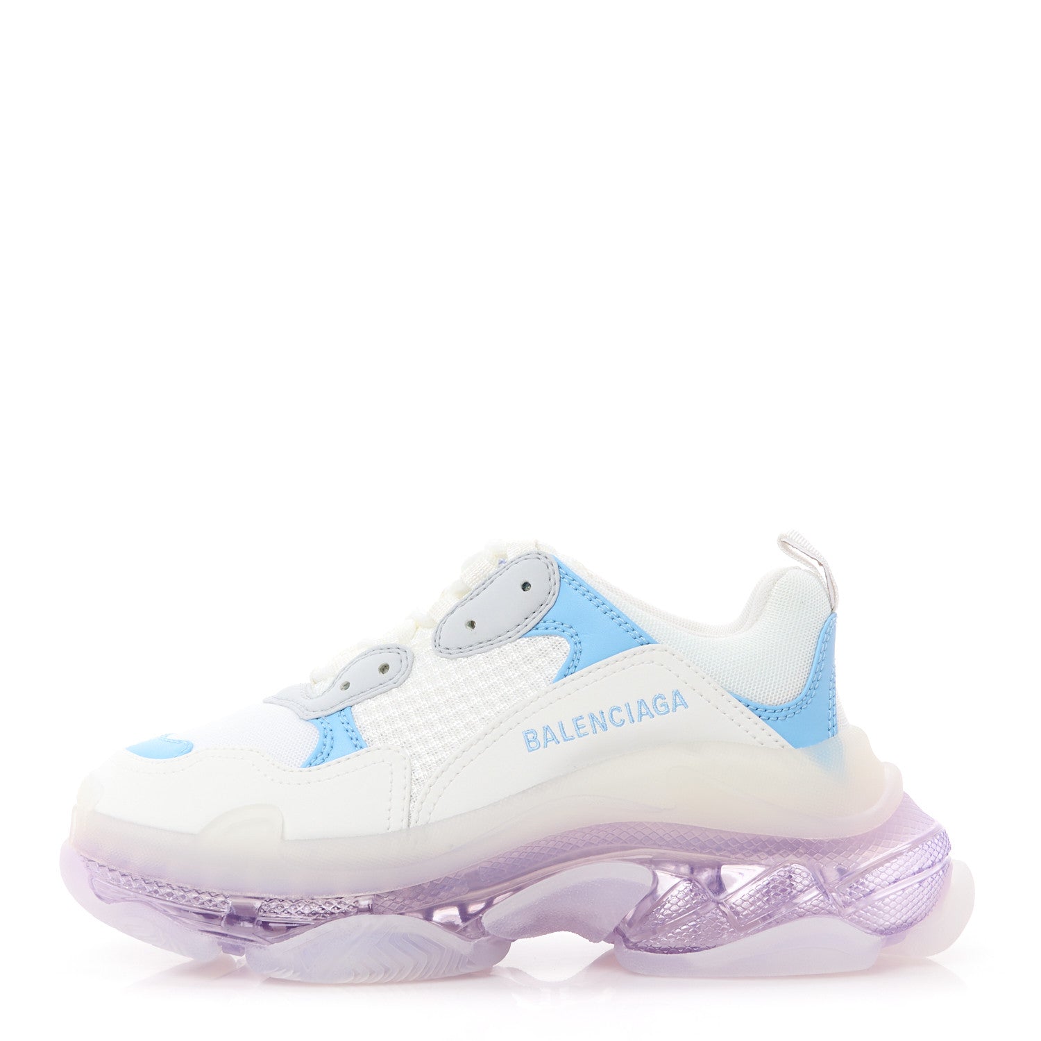 Balenciaga Fabric Mesh Clear Sole Womens Triple S Sneakers 36 Light Blue Grey Lilac White 1 of 9