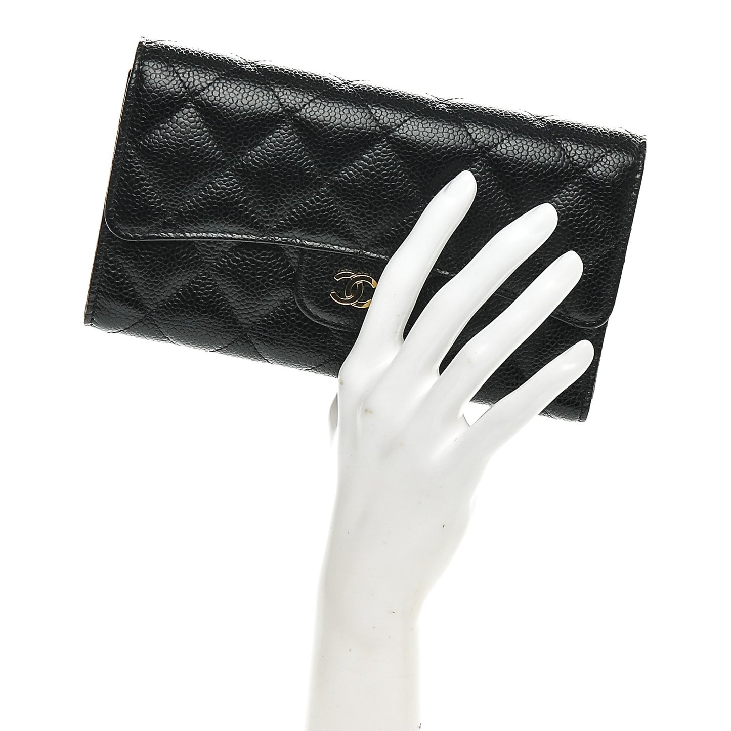 Caviar Quilted Large Flap Wallet Black