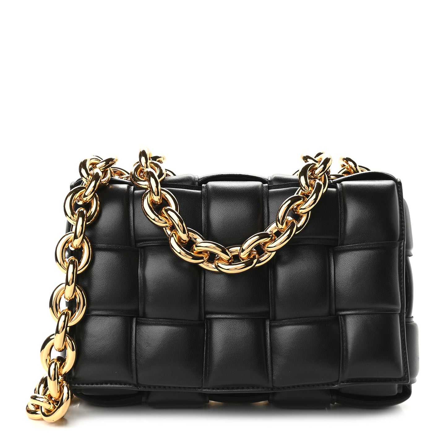 Lambskin Maxi Intreccio Padded Chain Cassette Crossbody Bag Black