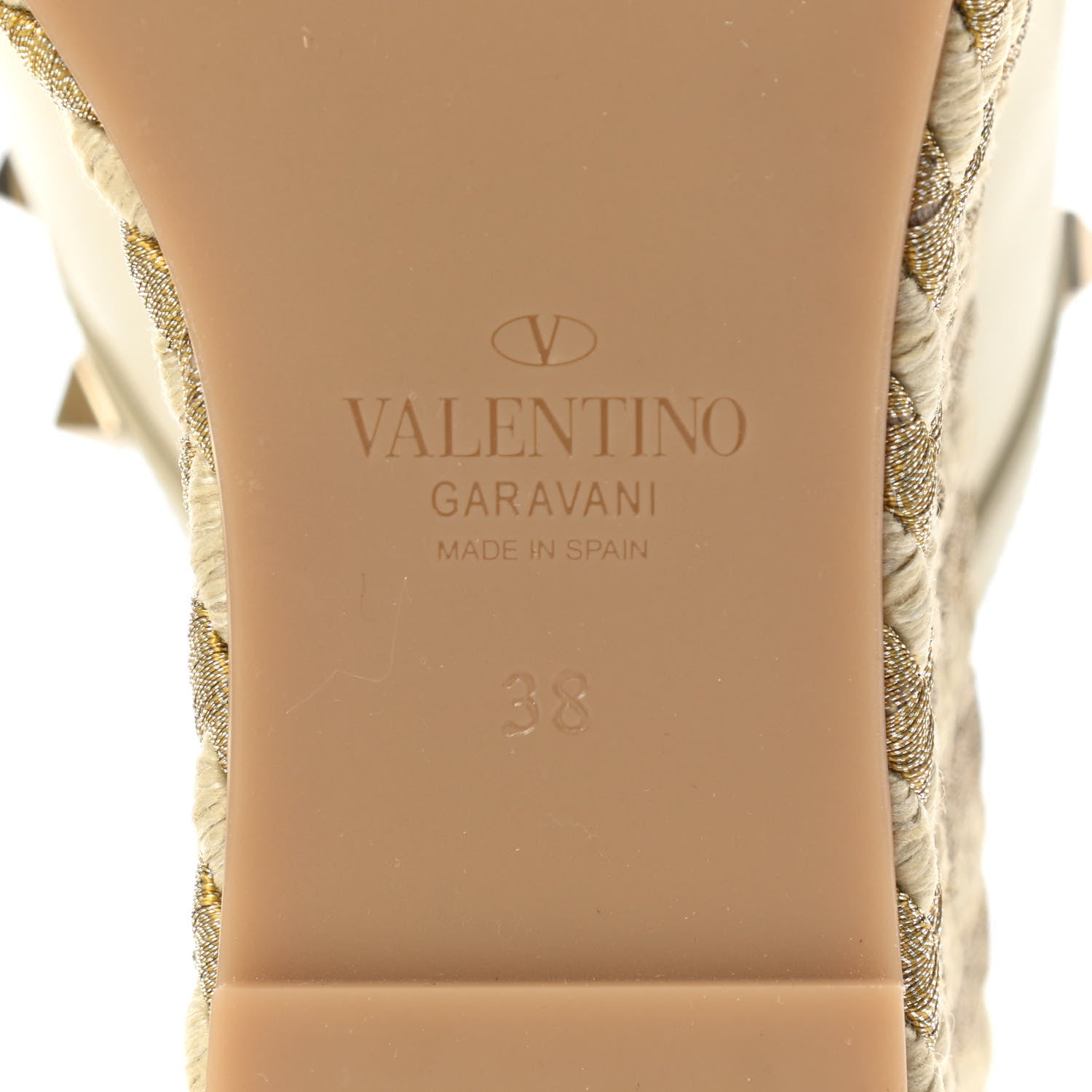 Valentino Garavani Calfskin Silk Rockstud Torchon Espadrille Wedge 25/115mm Slide Sandals 38 Light Ivory 6 of 9