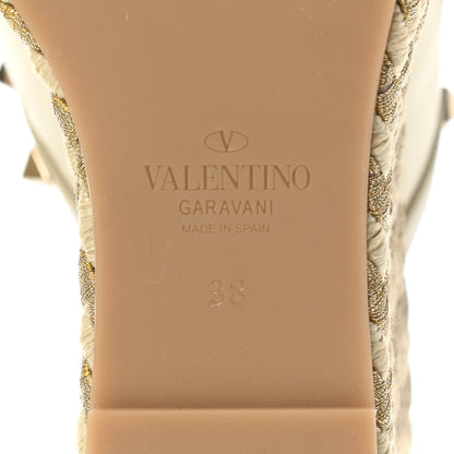 Valentino Garavani Calfskin Silk Rockstud Torchon Espadrille Wedge 25/115mm Slide Sandals 38 Light Ivory 6 of 9