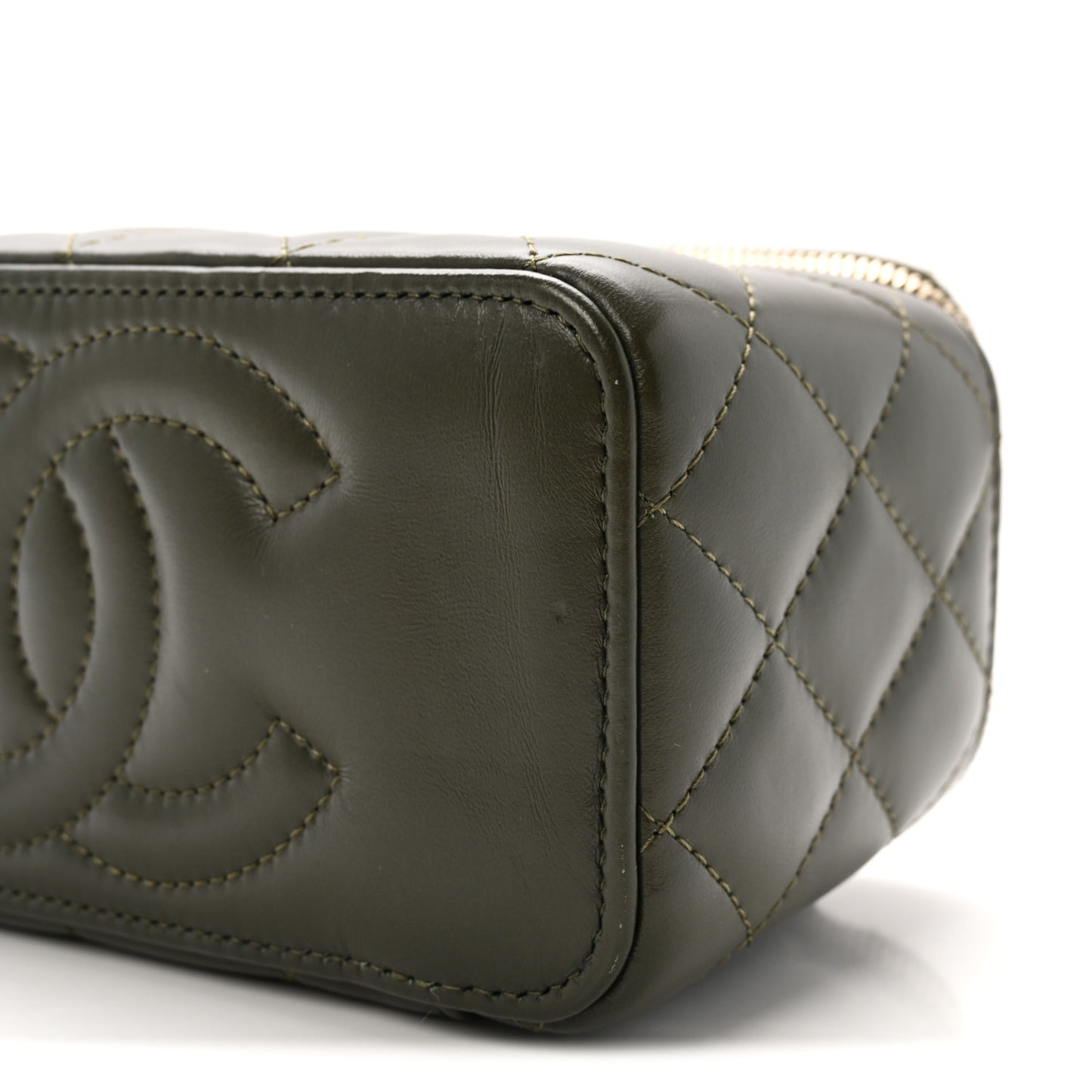 Lambskin Quilted Small Pillow Crush Vanity Case With Chain Green