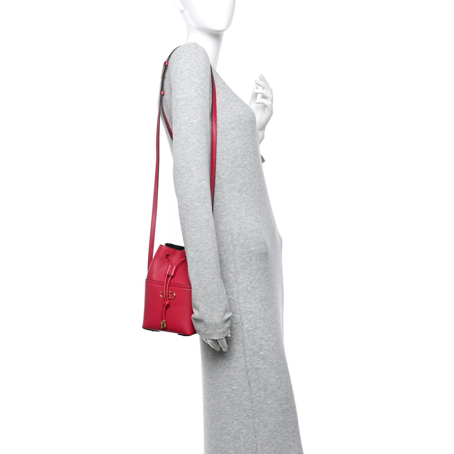 Salvatore Ferragamo Grained Calfskin Mini Gancino Bucket Bag Red 2 of 10
