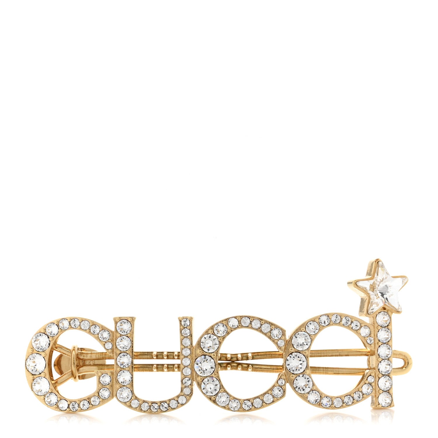 Gucci Metal Crystal Logo Hair Barrette Gold 1 of 4