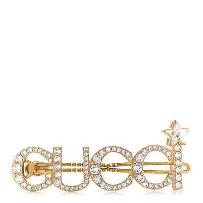 Gucci Metal Crystal Logo Hair Barrette Gold 1 of 4