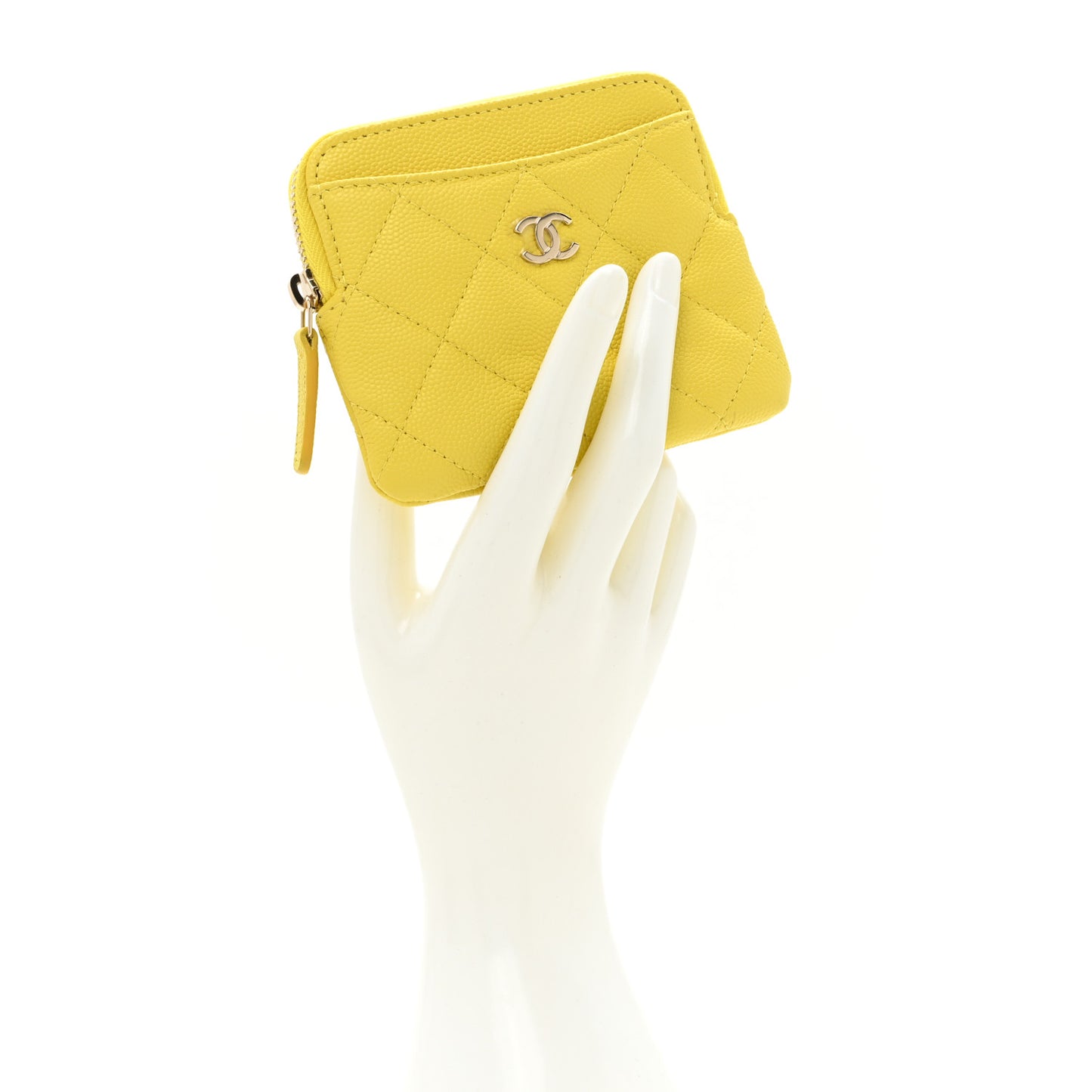 Caviar Quilted Zip Card Holder Wallet Yellow