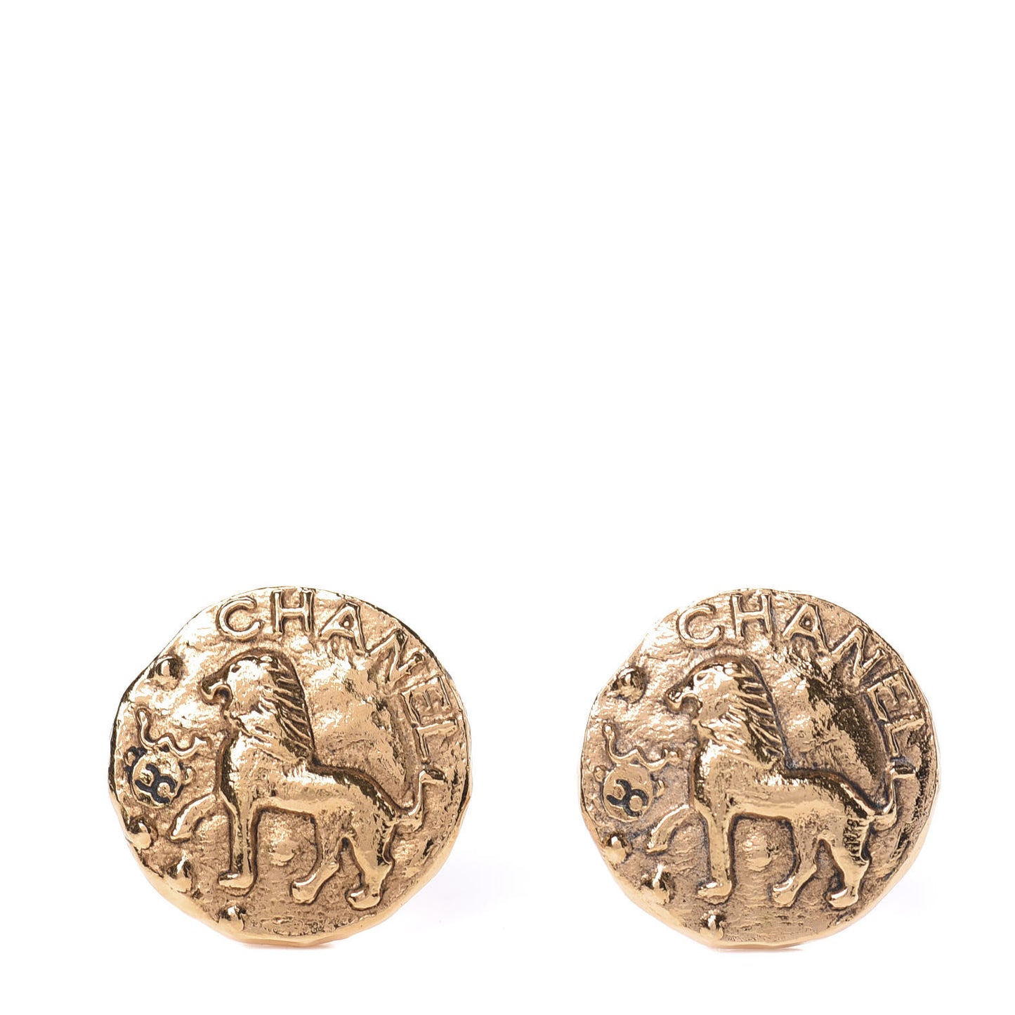Round Lion Clip On Earrings in Gold.