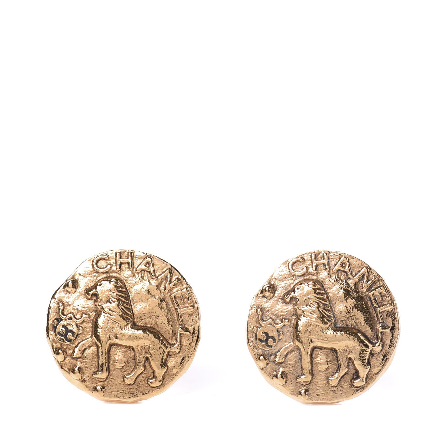 Chanel Round Lion Clip On Earrings in Gold. 1 of 5