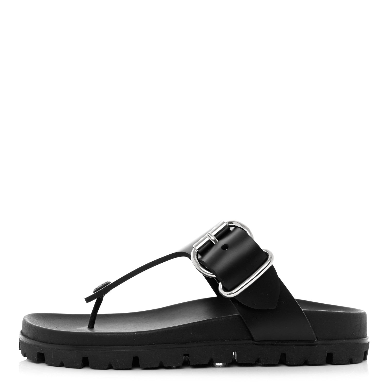 Prada EVA Rubber Buckled Lug Sole 20mm Thong Sandals 37 Black 1 of 12